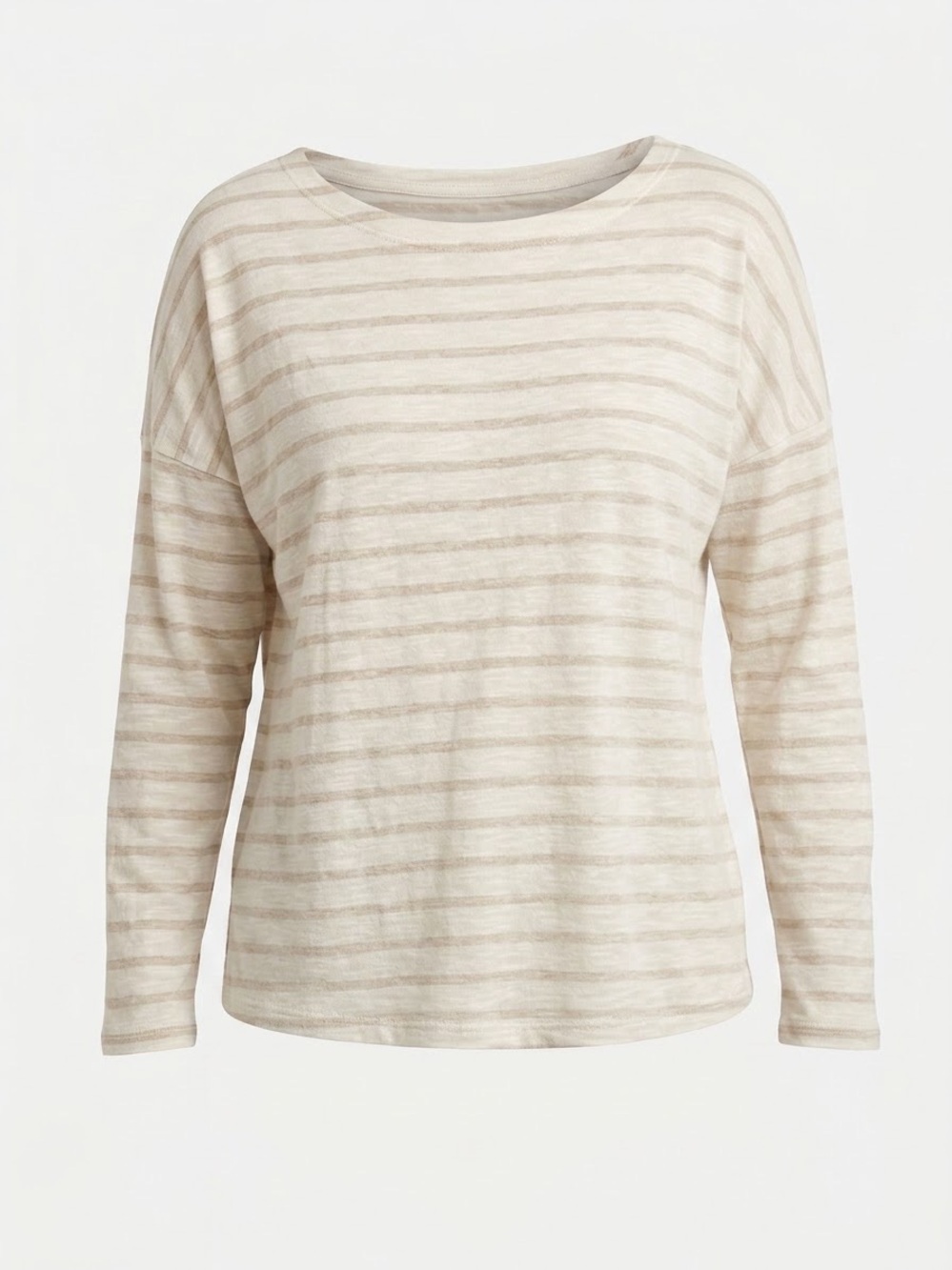 J. Jill Cream Long-Sleeve Striped Boatneck Top with Tan Stripes 2X